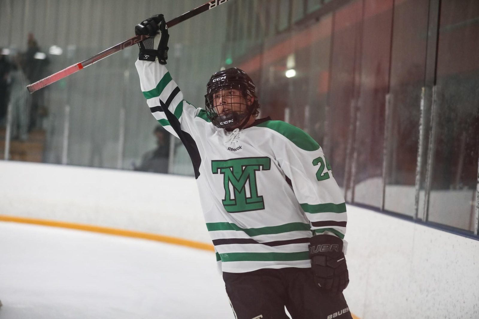 JR Small celebrates a Montana Tech goal in a win vs Idaho State University in Butte (Bn0)