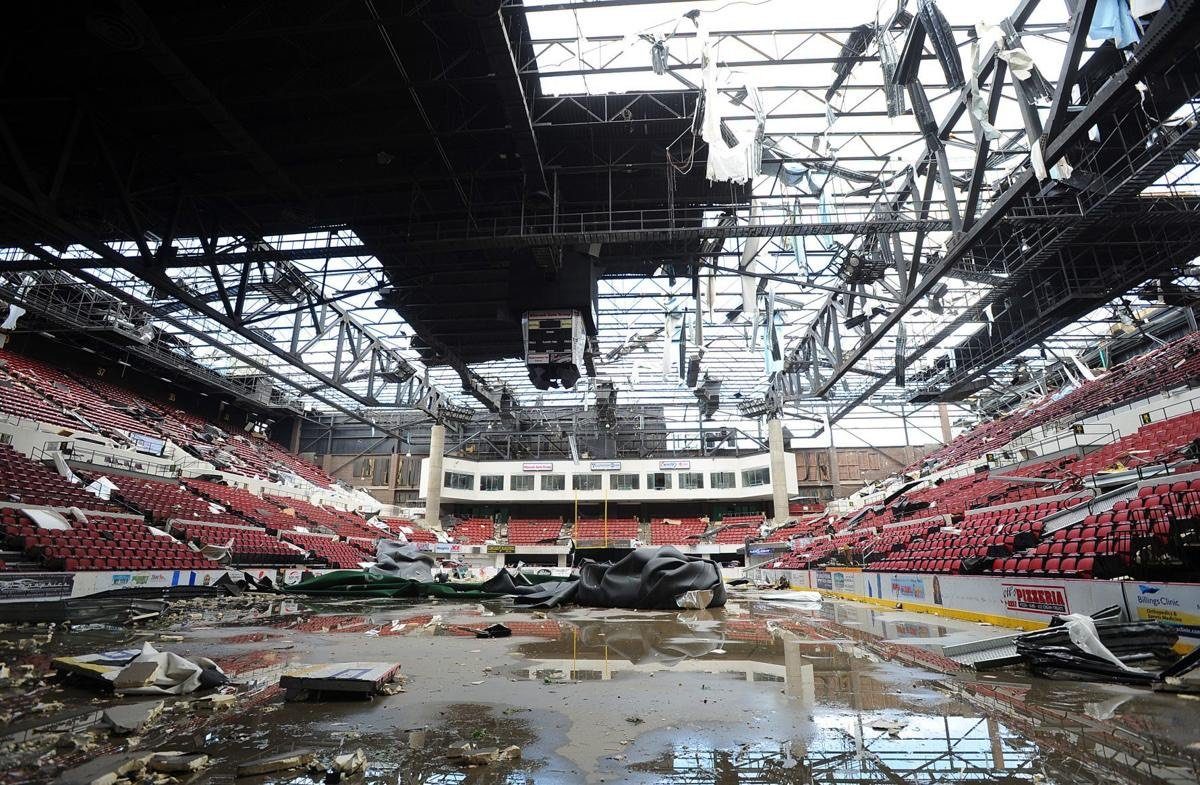 The aftermath of the the 2010 Billings tornado inside the arena (Submitted Photo)