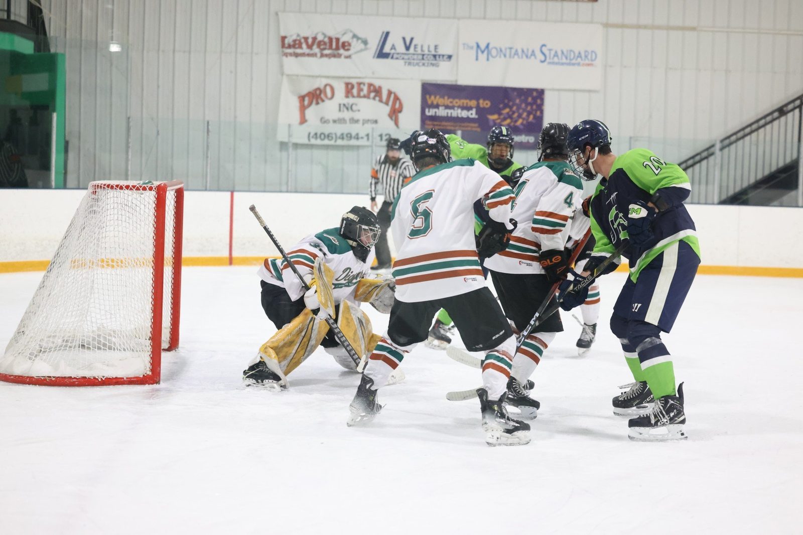 Goaltender Charlie Lang tracks puck through traffic (Photo Credit: Lisa Schake)